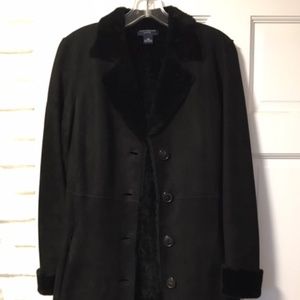 Women's petite black shearling coat